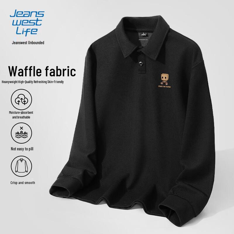 JEANSWEST LIFE Men's Print Long Sleeve Polo Shirt