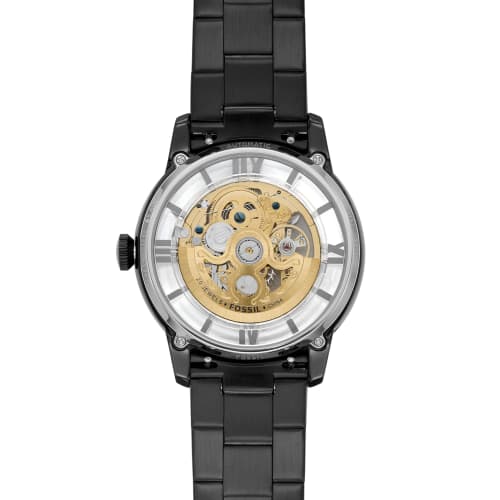 Fossil Townsman Men's Automatic Watch with Mechanical Movement and Skeleton Dial, Black.