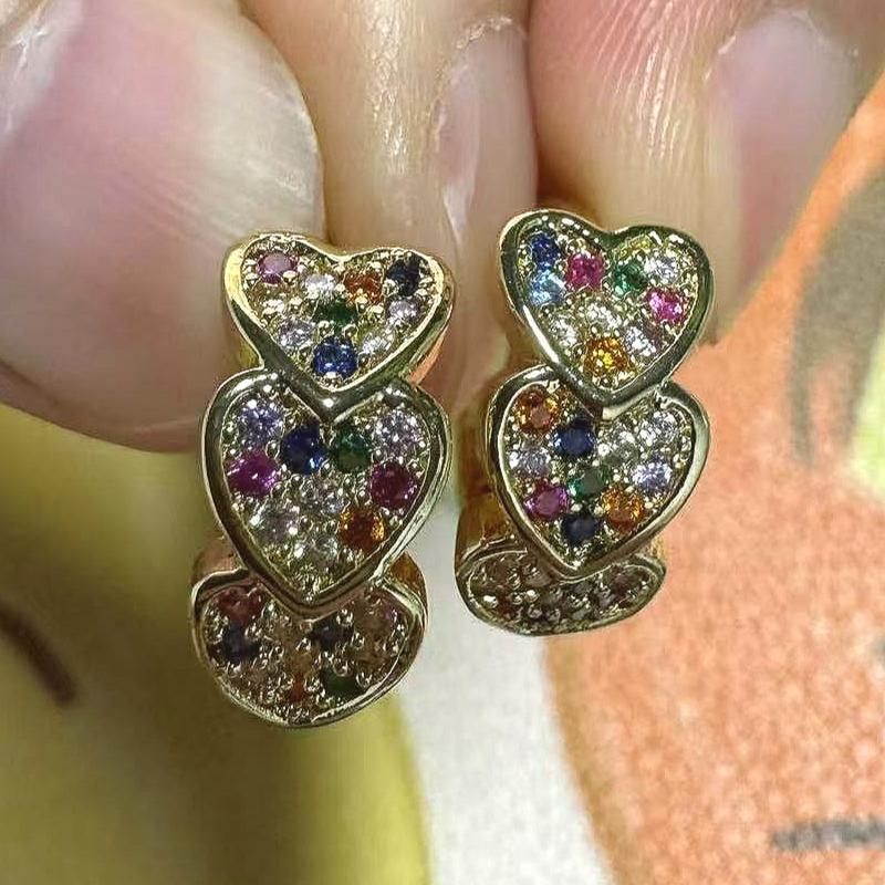 Copper Material Hand Carved Inlaid Synthetic Zirconia Heart Shaped Hoop Earrings Women Exquisite Banquet Wedding Jewelry