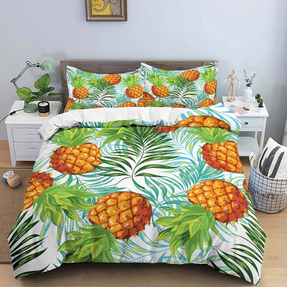 Fruit Pineapple Duvet Cover Yellow Tropical Fruit Plants Theme For Children Boys Girls Teens For Bedroom Decoration Queen King
