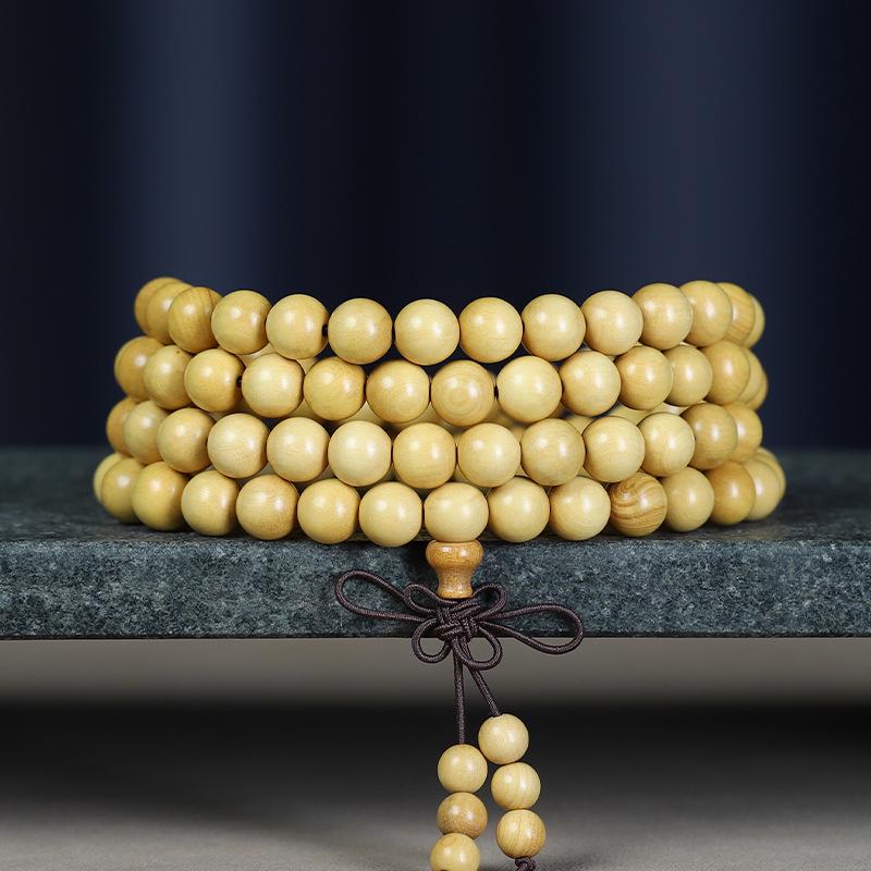 Small Leaf Boxwood Rosary: 108 Solid Wood Buddhist Beads Unisex Bracelet - High Density Sinking Wood
