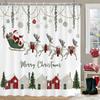 Christmas Elk Shower Curtain With 12 Hooks for Bathroom, Reindeer Bath Curtain With Xmas Lamps, Deer Balls for Holiday Decor