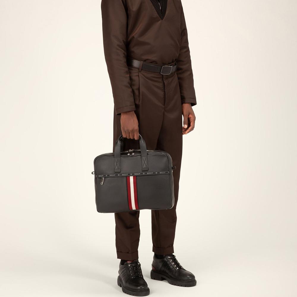 Bally Highpoint Red And White Striped Tote Briefcase Leather Shoulder Crossbody Laptop Bag Men bags Black HEKTOR-10