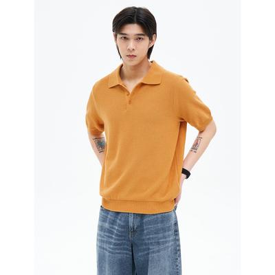 Lecture Cotton Collar Short Sleeve Knit Mustard