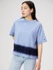 Champion Casual Short Sleeve Pale Size with a Logo and Loose Fit Women's T-Shirt, Blue, L, CW-V314, One-Point Tie-Dye Design,