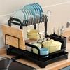 A 2-layer Metal Dish Rack, Durable 2-in-1 Cutlery Storage Rack and Dish Rack, Countertop Bowl Storage Rack, Multi-function Storage Rack