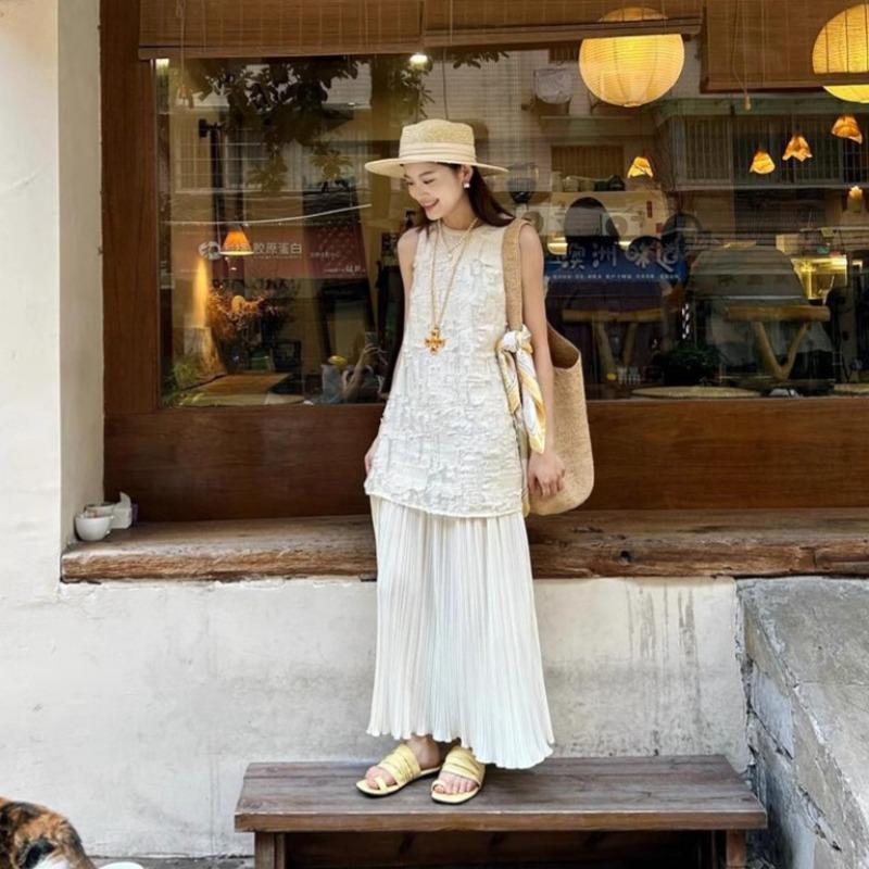 Seaside Vacation Dress Children's Summer New Retro High-end French High-waisted Vest Dress