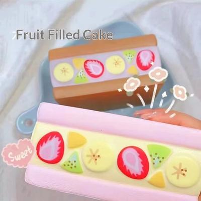 ASMR Strawberry Cake Squishy Toy High Density PU Fruit-filled Cube Slow Rising Fidget Toy for Girls