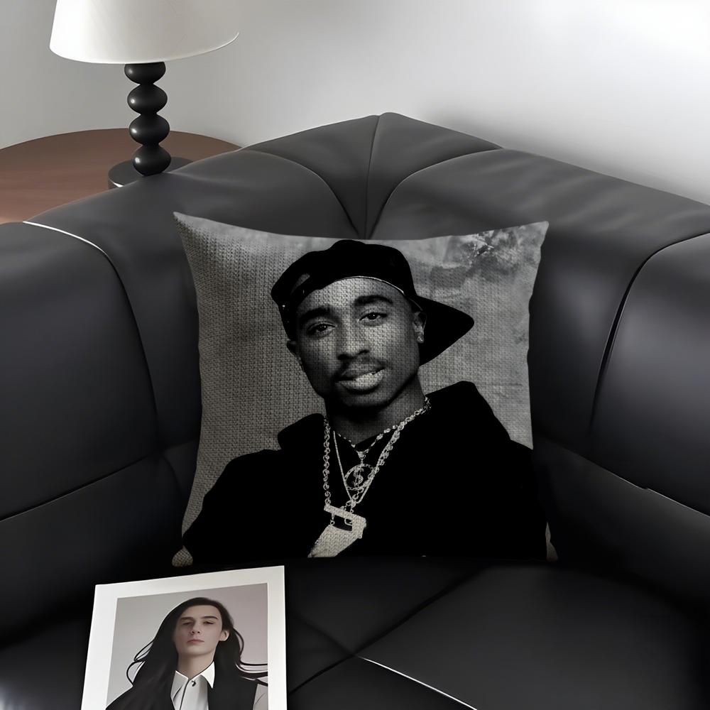 T-Tupac Shakurr Rapper Cushion Cover Natural Linen Organic Fabric Double-Sided Printing Sofa Home Decor Gift Pillow Case
