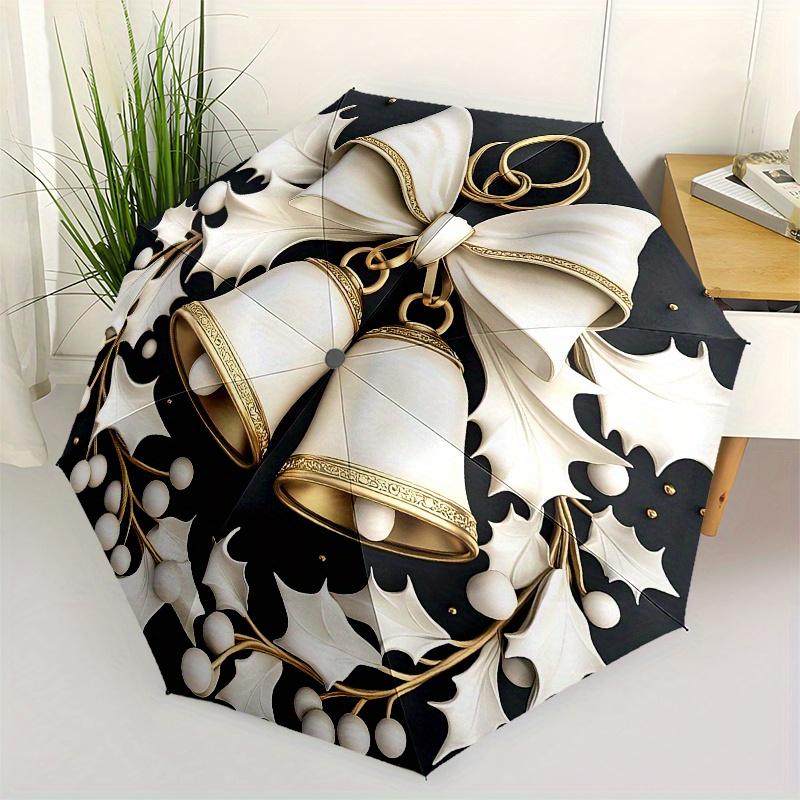 

Christmas Bells Wreath Decoration - Festive Holiday Ornament with Holly Berries and Gold Accents Umbrella, Christmas Gift Y199