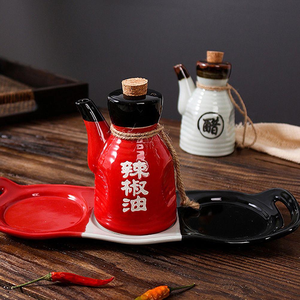 White Vinegar Bottle Ceramic Condiment Bottle Japanese Style Oil Pot Home Seasoning Bottle Kitchen Dining Bar Accessories