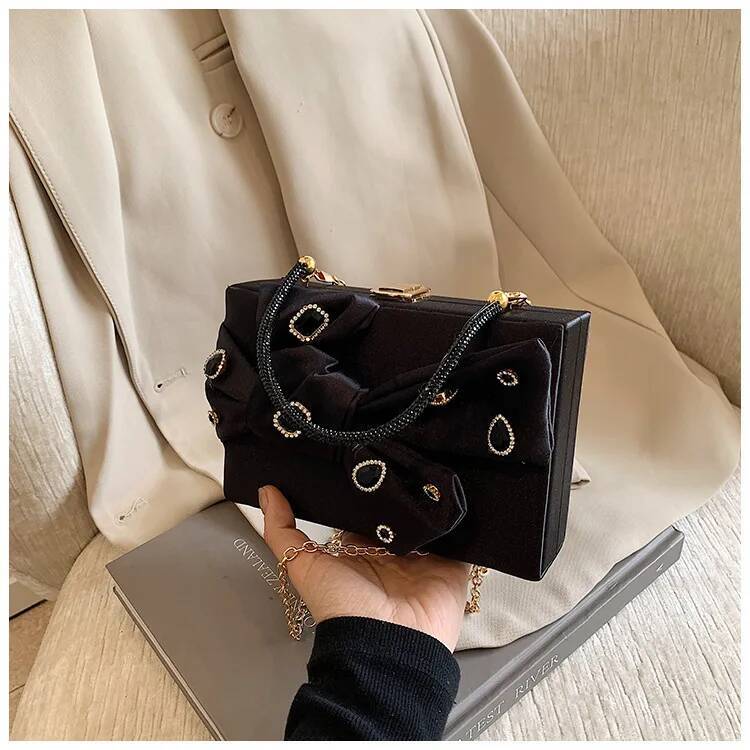Exquisite Bow Tie Top Handle Party Box Clutch Fashion Purses And Handbags For Women Designer Evening Bag Chain Shoulder Bag