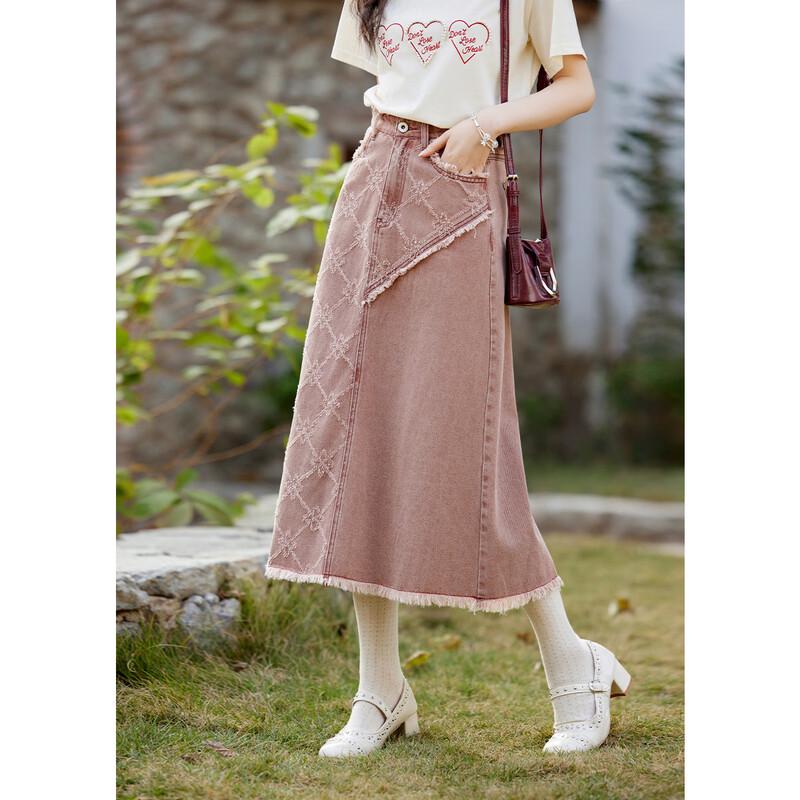 

Mishow Pink Denim A-Line Skirt L