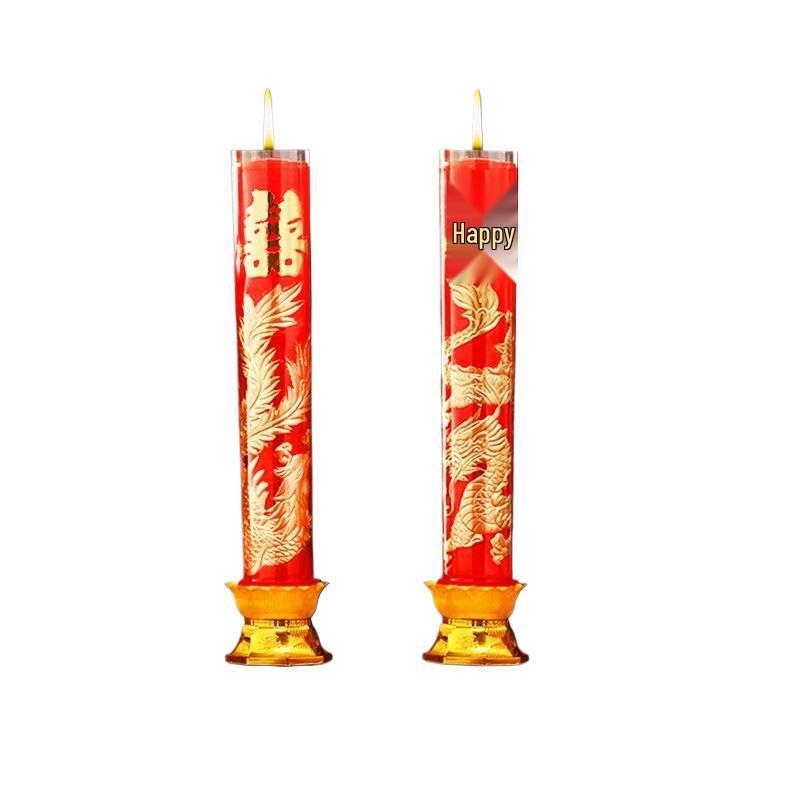 Dragon & Phoenix Windproof Wedding Candles: Red, Romantic, Smokeless, Festive, Everlasting Pair.