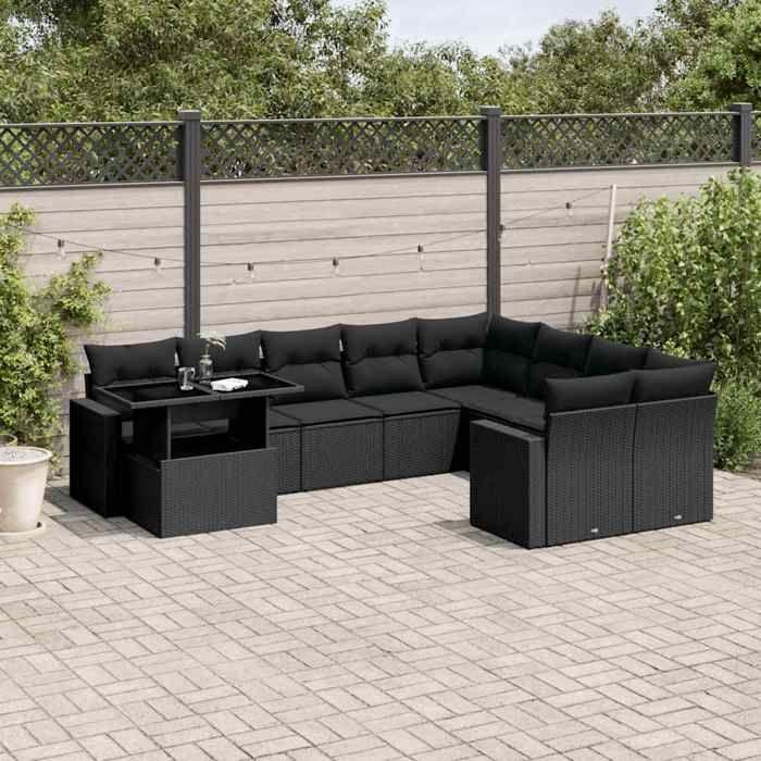 VidaXL Garden Lounge Set 10 Pcs with Cushions Black Wicker 3267505