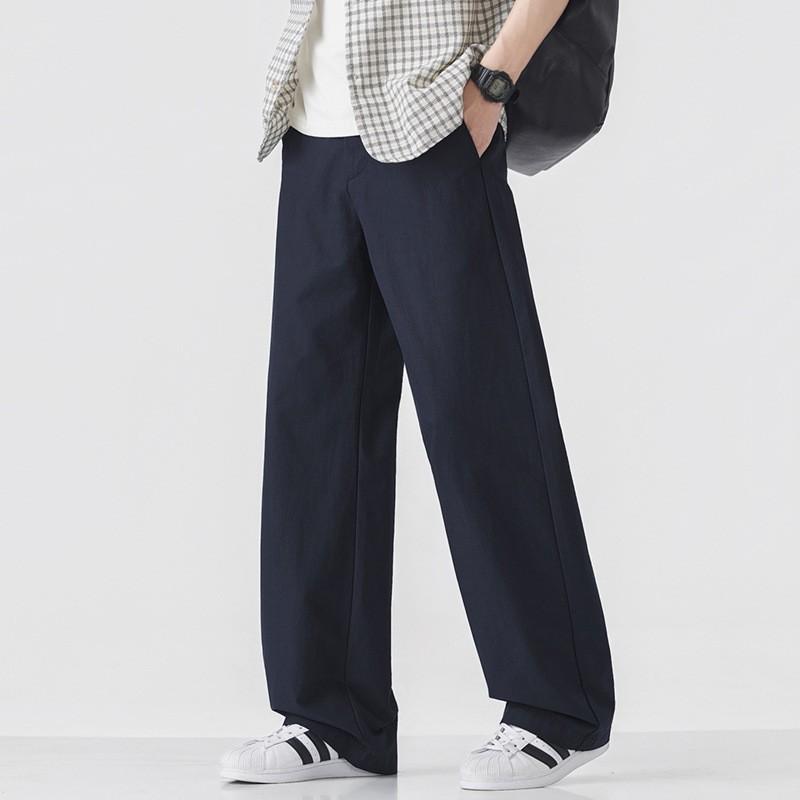 Mens Loose Straight Leg Casual Pants 2026 Thin Lyocell Trousers Coffee Black Navy Solid Color
