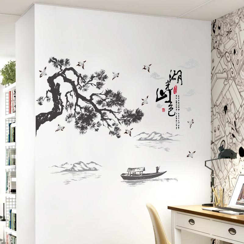SK9129 Lake Light and Landscape Painting New Chinese Style Modern Bedroom Living Room Study Wall Stickers