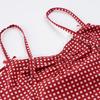 European & American Spicy Girl Lace Patchwork Camisole Dress with Plaid Color Block, Bow, and Ruffle Hem Short Skirt.
