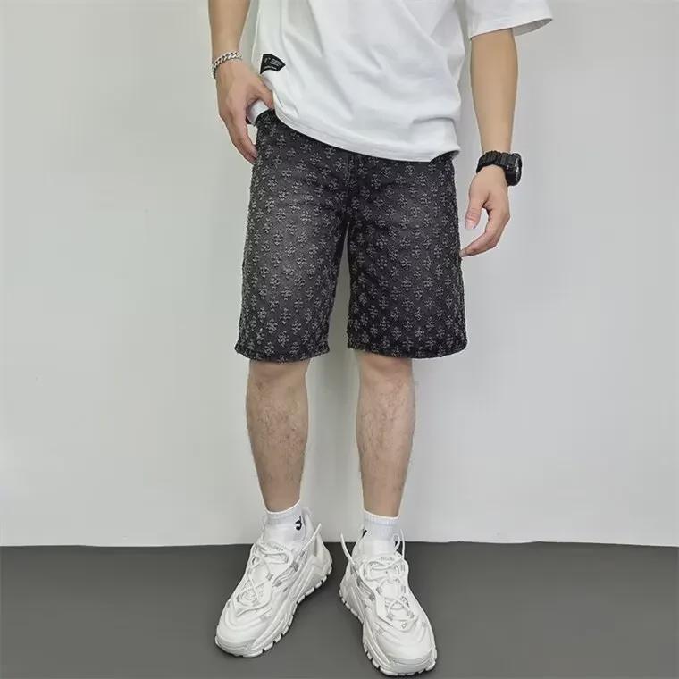 Men's Retro Hong Kong Style Loose Denim Shorts - Trendy Korean Design