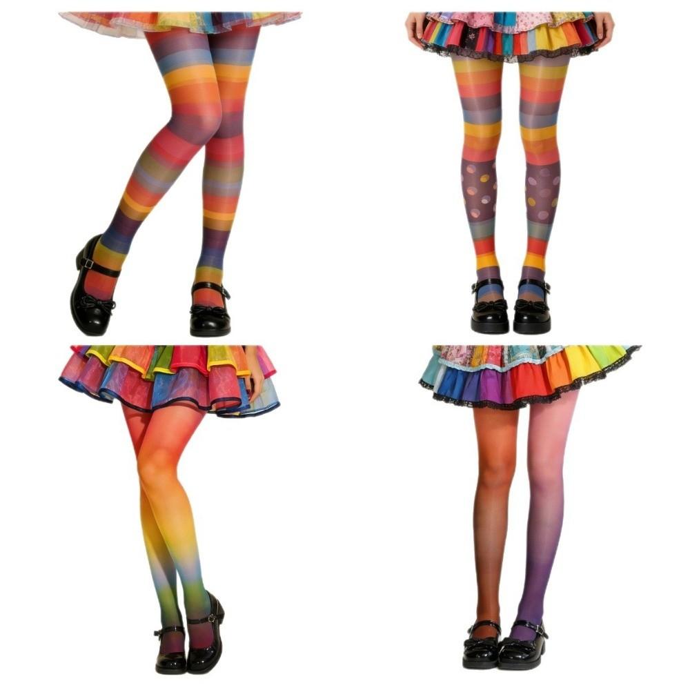 Seamless Colorful Stripes Stockings Elastic Gradient Color Tights Rainbow Pantyhose Girl