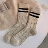 1 Pair Women Socks Ribbed Cuffs Twist Textures Sweat-absorbent Elastic Socks Autumn Winter Mid-tube Thick Warm Socks