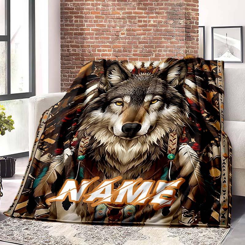 Wolf Feather Customize Your Name Blanket Used For Chair Office Sofa Bed Camping Soft And Warm Giving Friends And Relatives Birthday Graduation Gift