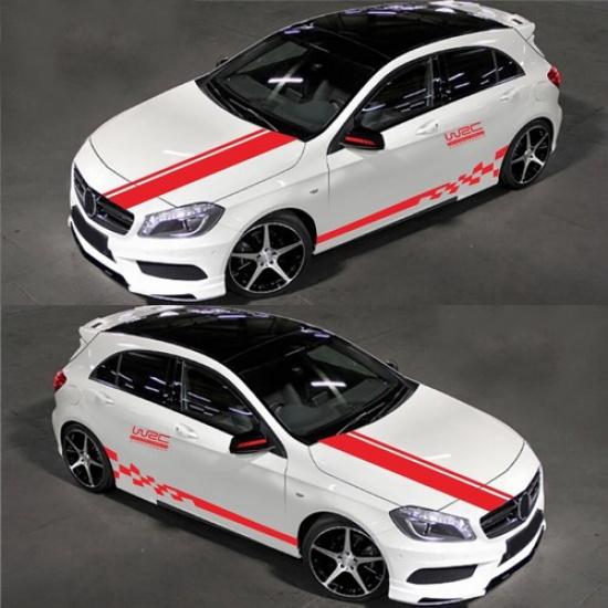 Car WRC Stickers Body Vinyl Decals Stripe For Door Side Hood Rearview mirror Red