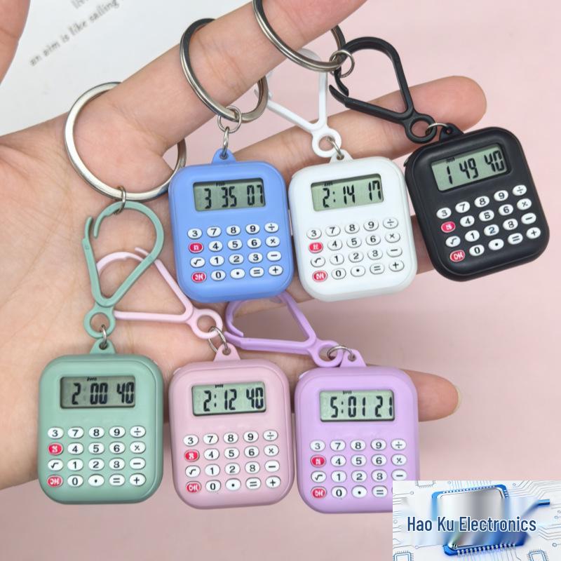 Student Mini Calculator Watch Pendant - Electronic Time Telling Clock Keychain