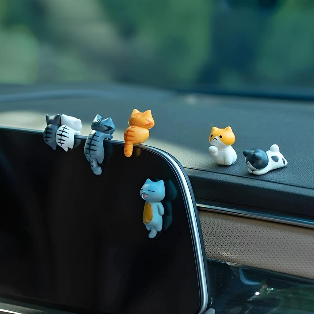 6 SZTUK Urocze Mini Kotki Dekoracje Lusterka Samochodowego, Deska Rozdzielcza Wnętrze Samochodu Uroczy Kotek Kawaii Dekoracje do Domu Biura Prezenty dla Kobiet Mężczyzn