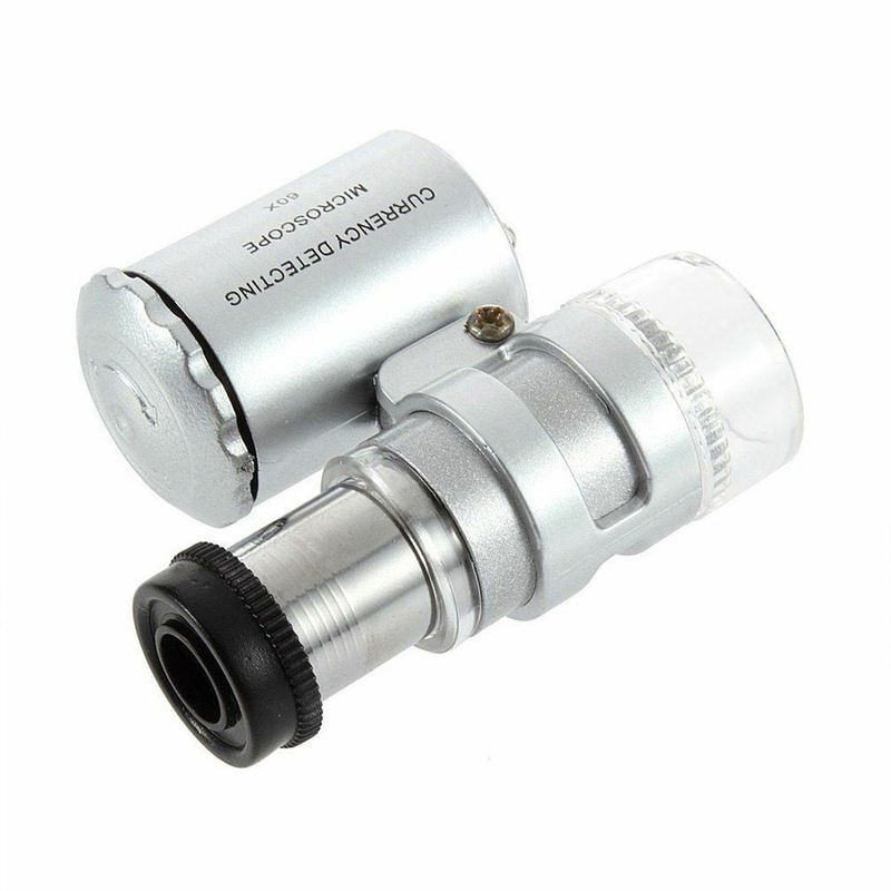 LED Jewelry Glass Microscope 60X Magnification Magnifier Lens Loupes Pocket Mini UV Light for Inspecting Diamond Stamp etc
