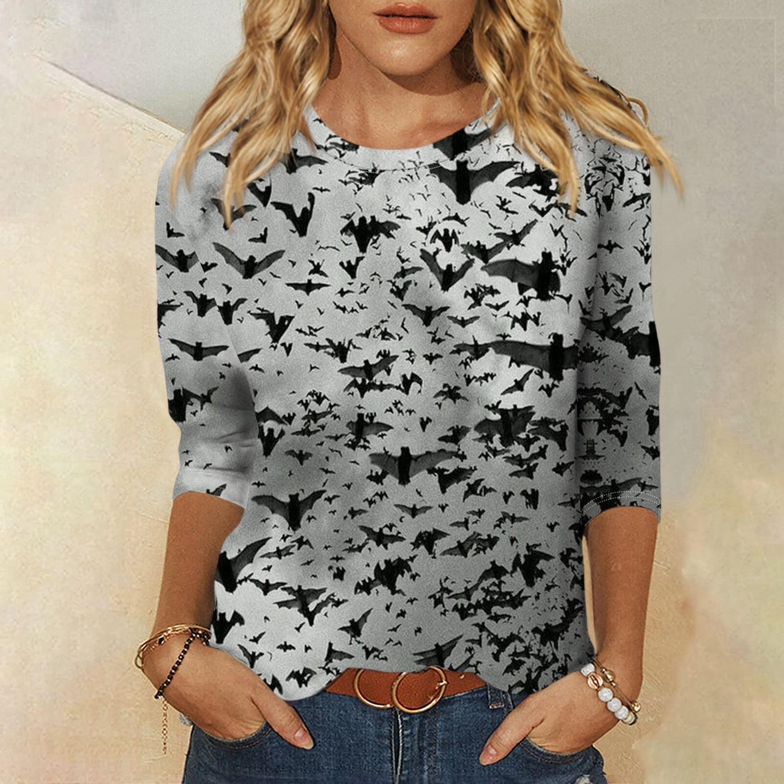 

Женская модная повседневная свободная футболка с круглым вырезом и рукавами 3/4 на Хэллоуин, женский топ S