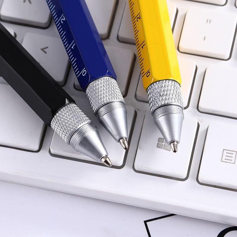 6-in-1 Multifunction Metal Ballpoint Pen with Touchscreen Stylus, Screwdriver, and Emergency Tool.