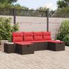 Garden Sofa Set with Cushions 6 pcs Brown Poly Rattan