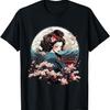 Geisha With Mount Fuji And Pagoda Cherry Blossom T-Shirt(32)