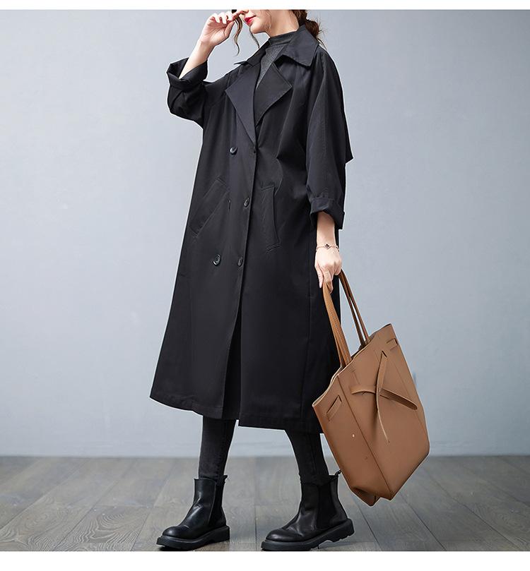 Plus Size Women Cargo Windbreaker Spring Autumn Mid Long Sleeve Trench Coat Female Oversized Loose Casual Overcoat