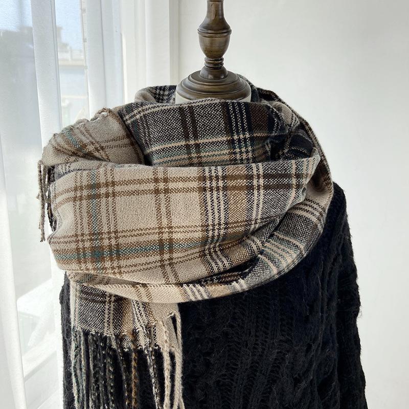 Autumn Winter Women Knitted Scarf Headscarf Lady Men Casual Preppy Rainbow Plaid Tassel Scarve Mujer Male Wrap Shawl New Korean