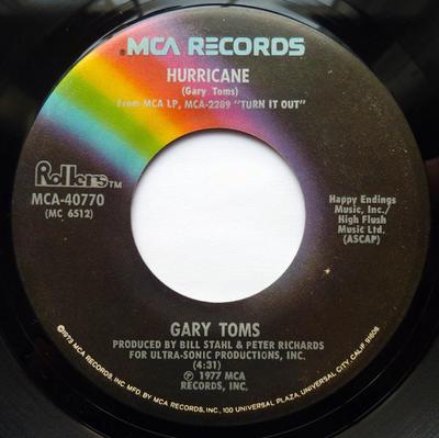 Disque 7 pouces GARY TOMS - Hurricane MCA40770 MCA Records, Ro 1977 US Soul/Funk Occasion