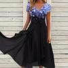 Women's V Neck Short Sleeve Midi Dress Loose Fit Mid Rise Casual Floral Print Chiffon Party Dress