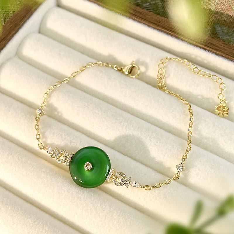 Jewelry Bracelet Chalcedony Gourd Safety Buckle Leaf Bracelet Light Luxury High Sense New Chinese Women