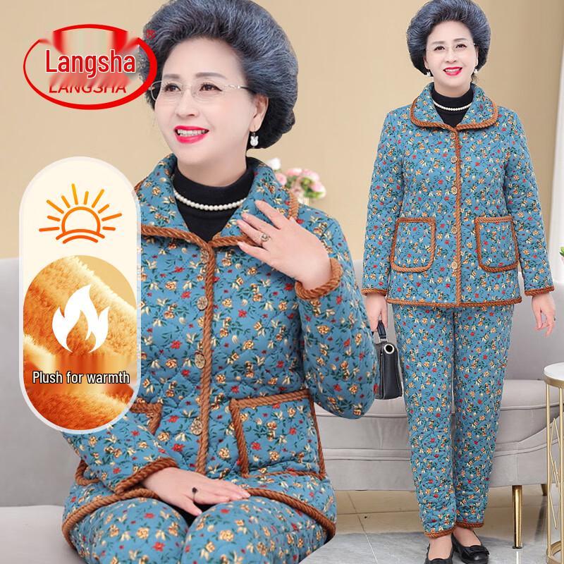 LangSha Women s Winter Floral Padded Two-Piece Set 3XL