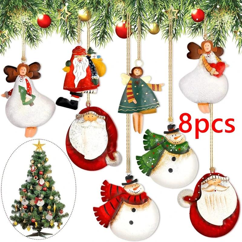8/16/24PCS New Wooden Christmas Wooden Pendant Retro DIY Xmas Ornaments Xmas Tree Decoration Merry Christmas Party