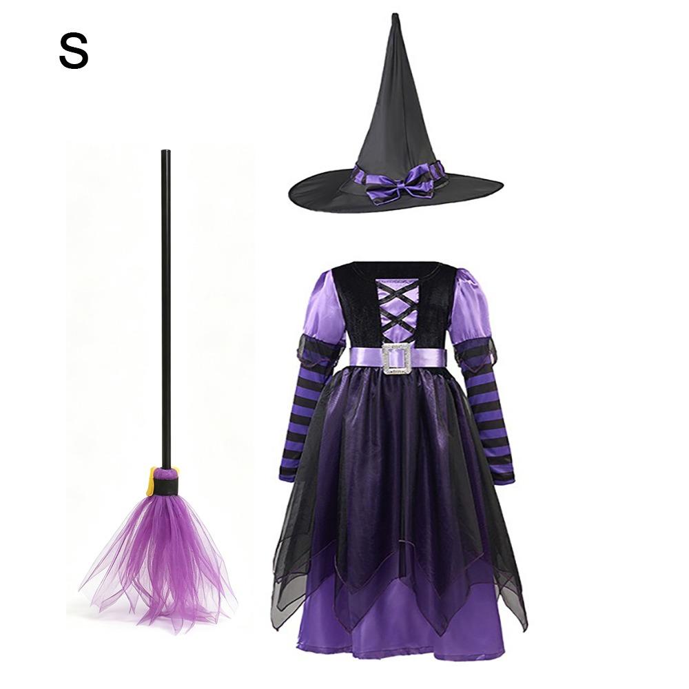 Makeup Ball Witch Costume Dress Deluxe Set Princess Party Dress Kids Cosplay Dress Halloween Party Purple S