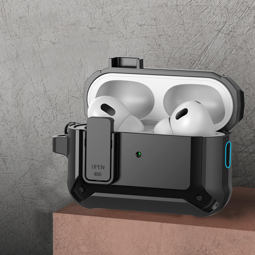 KEYSION Pouzdro na Bluetooth sluchátka pro AirPods Pro 3 Měkký silikon+PC Nárazuvzdorný zadní kryt se zámkem spínače Horolezecká karabina