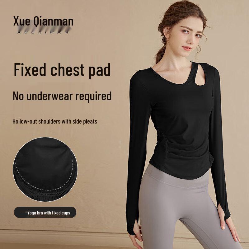 

Xue Qiman Women s Hollow Long Sleeve Yoga & Sports Top with Chest Pad L (110-120 jin, size up if between)