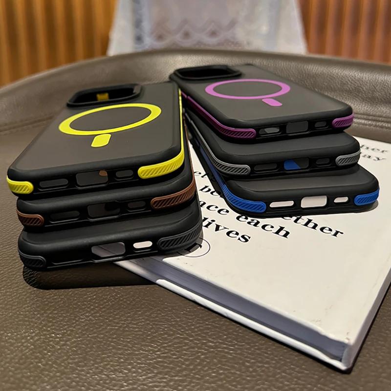 New Patchwork Color Phone Case For iPhone 16 15 14 13 12 11 Pro Max Plus Anti Slip Frosting Translucent Magsafe Magnetic Cover