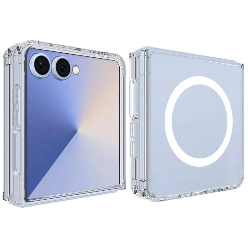 For Samsung Galaxy Z Flip7 5G Clear Case Compatible with MagSafe WANLONFENG LM2 Series Phone Cover (Big Lens Hole)