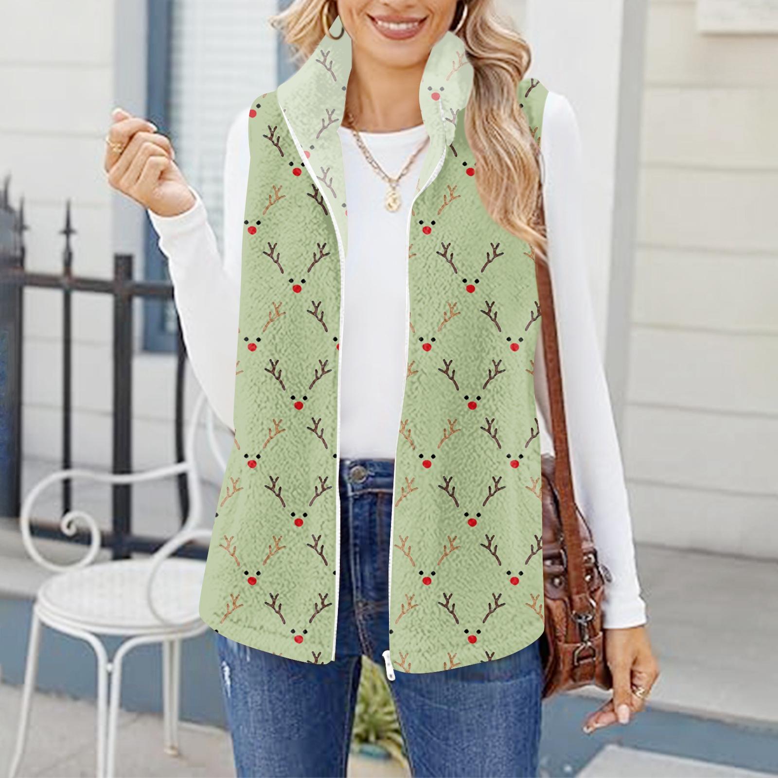 

Женский модный теплый флисовый кардиган-жилет в стиле ретро с принтом XXL зелёный