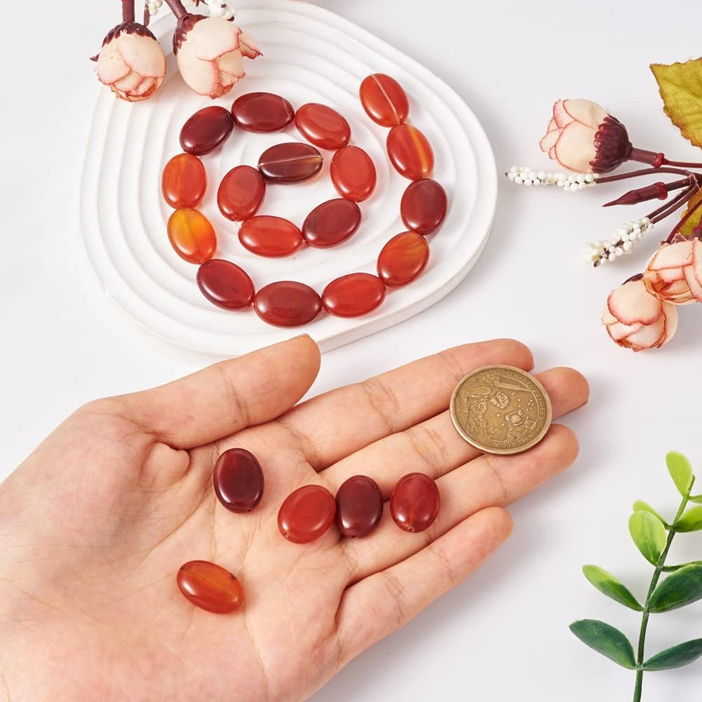 Fashewelry 20pcs Natural Carnelian Gemstone Beads 18x13mm Flat Oval Healing Crystal Loose Stone Beads for Jewelry Necklace Bracelet Earring Craft,