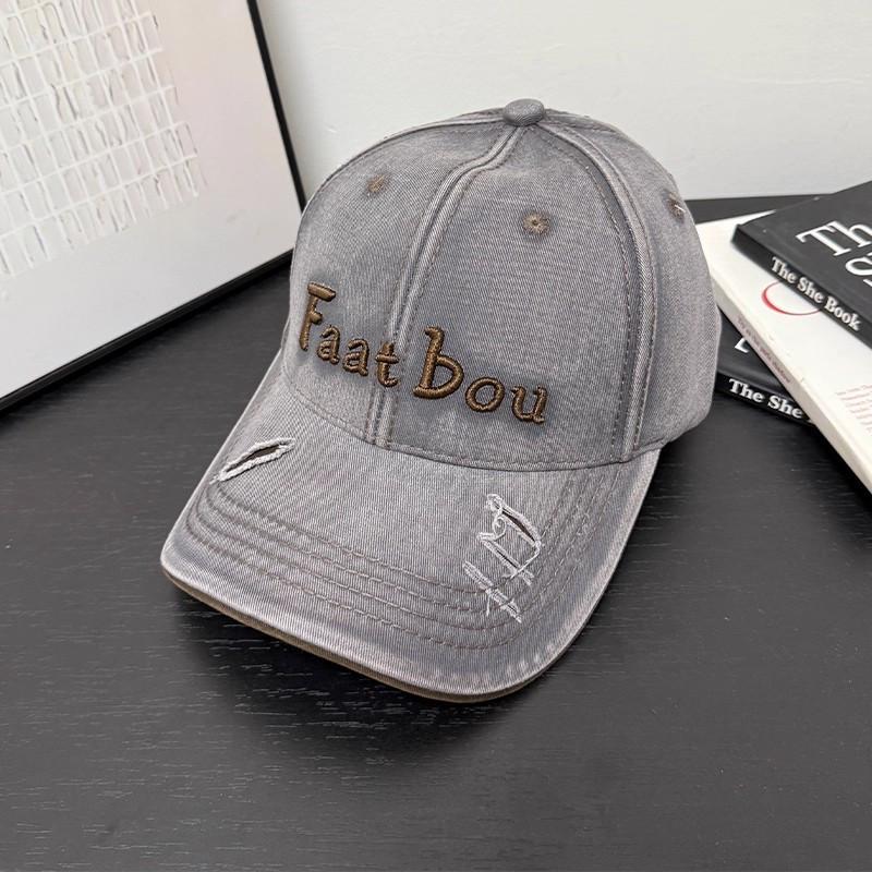 Hat Women'S Spring And Autumn Baseball Cap Alphabet Embroidery Cap Hard Top Big Head Circumference Casual Hat Men'S Ripped Hole