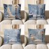 Home Decor Snowy Winter Scene with Lamp and Bird Pillow Cover Pattern Cushion Cover Suitable for Sofa Bedroom Car Pillow Cover